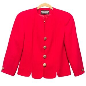Vintage Herbert Grossman Red Petite Blazer Jacket Wool Gold Button Tailored‎ USA